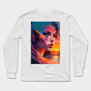 Beautiful Girl Abstract Art with Setting Sun Long Sleeve T-Shirt